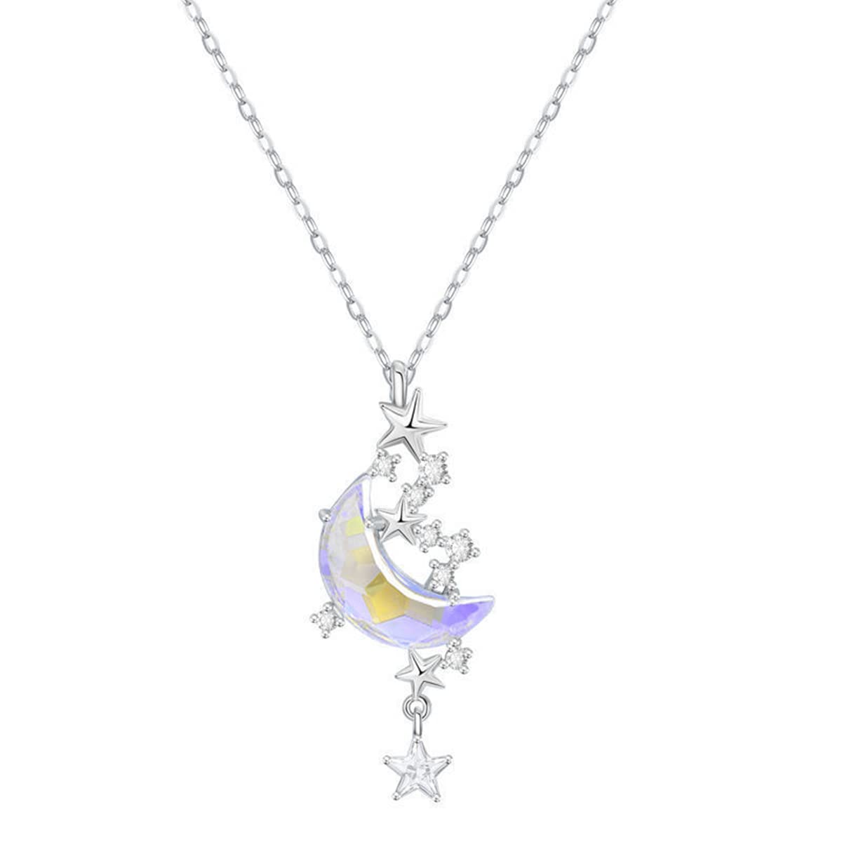ZAGZIGZAGZIG 925 Silver Clavicle Chain Tassel Star Moon Charm Necklaces Pendants Choker For Women Statement Jewelry Gift