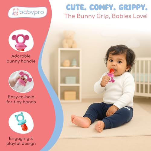 Image of BabyPro Silicone Fruit & Food Nibbler with Extra Mesh & Tiny Holes, Pack of 1 | Pacifier Feeder Teething Relief BPA Free Leak-Proof Safety Lock