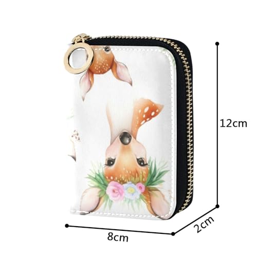 GAIGEO Cute Deer Florals White Animal Wallets for Women Leather RFID Blocking Credit Card Holders Minimalist Zipper Change Purse with Key Ring3