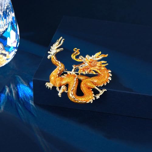 Image of Gold Dragon Brooch Pins for Women & Men - Chinese Dragon Shawl Clips & Suit Tie Pins