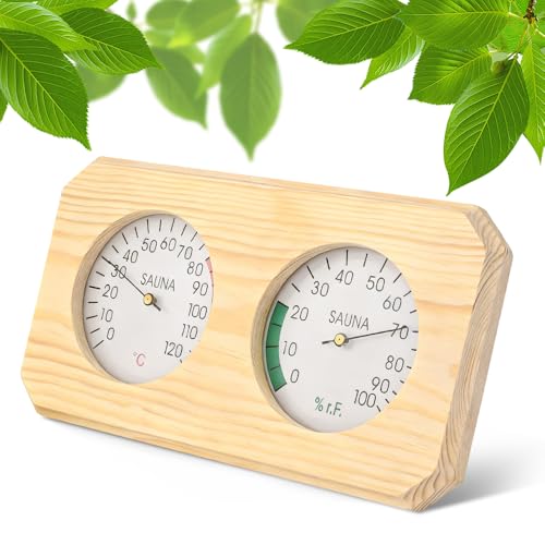 Weciau Thermomètre Hygromètre pour Sauna, 2 en 1, Accessoires de Sauna pour Mesure de la Température et de l'Humidité Dans les Saunas, Haute précision, Solide et Durable, 26.7 x 14 x 3 cm, Bois
