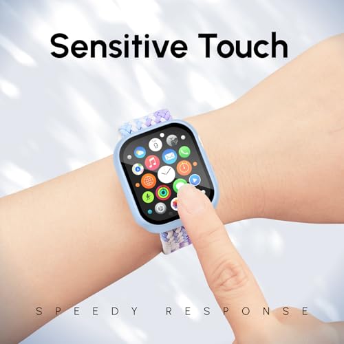 Magnetic Braided Stretchy Bands Compatible for Apple Watch Band and Case 40mm 41mm 42mm 44mm 45mm 46mm, Nylon Elastic Solo Loop with Screen Protector Cover for iWatch Series 10 9 8 7 6 5 4 3 11 SE 2 1 by Osochic - Used condition - Image 2