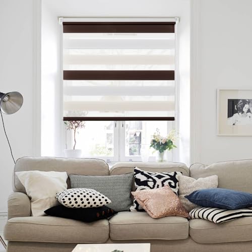 Deswell Doppelrollo Klemmfix ohne Bohren Weiß-beige-braun B110 x H120 cm (Stoffbreite 106cm) Rollos für Fenster ohne Bohren für Fenster mit… – Ansicht 7