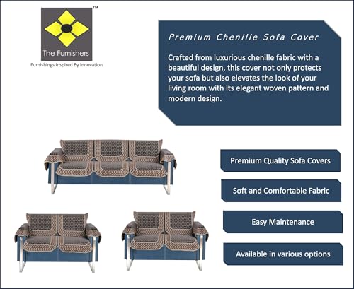 Image of Premium Chenille Woven Anti-Slip 7 Seater Sofa Cover with Arm Rest | L-Shape Sofa Seat Protector for Living Room | Durable & Stylish Slipcover - Dark Grey 3D