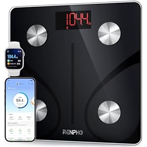 RENPHO testwinnaar lichaamsvetweegschaal, personenweegschaal met uiterst nauwkeurige sensor en 6 mm gehard glas, Bluetooth-weegschaal voor mensen met APP, extra breed platform, 220 kg, Elis 1