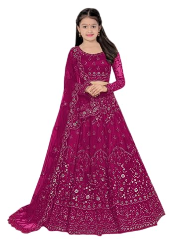 Image of RUKHA FAB Baby Girls Satin Semi Stitched Lehenga Choli | Ethnic Wear | Embellished Lehenga Choli and Dupatta Set
