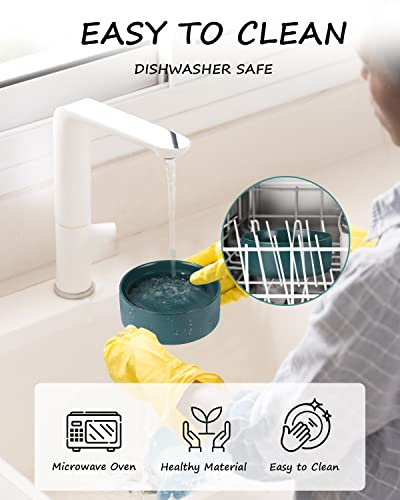 JOFLVA Futternapf Hund Keramik Futternapf Katze Doppelt Futternapf für Hunde und Katze mit Bambus Ständer und Rutschfester Unterlage (400ml, 2-Grün)