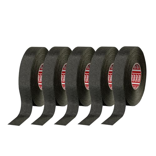 Image of tesa 51036 High-Performance PET Cloth Automotive Wire Harness Tape, Black, 19mm x 25m, 5 Rolls