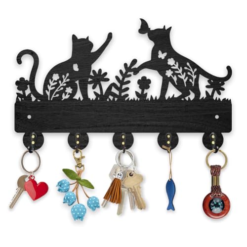 MAYJOYDIY Wall Mount Coat Hooks, Cat and Butterfly Design, 30x18.2cm