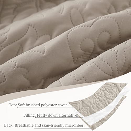 Whale Flotilla 3-Piece Queen Size Quilt Set, Soft Ultrasonic Embossed Bedding Set, Lightweight Bedspread Coverlet With Damask Vintage Pattern, Reversible Bed Cover For All Seasons, Light Grey #TOP4