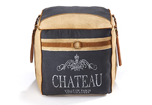 Kobolo Sitzpouf eckig Pouf Sitzwüfel Hocker - Chateau - aus Canvas - mit Applikationen