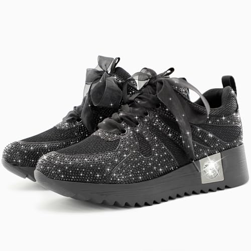 Image of FINDVELL Women's Fashion Glitter Sneakers Platform Wedge Shoes Sparkly Rhinestone High Top Sneakers Trendy Sequin Shoes Wedding Bride Dress