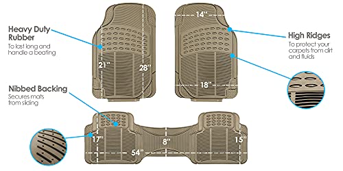 Image of FH Group Trimmable Non-Slip Rubber Floor Mats 3 Row Set - Universal Fit for Cars Trucks and SUVs (Beige) F11305 + F16400