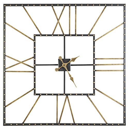 Benjara BM209367 40 x 40 x 1.5 in. Square Open Frame Metal Wall Clock with Roman Numerals, Black & Gold
