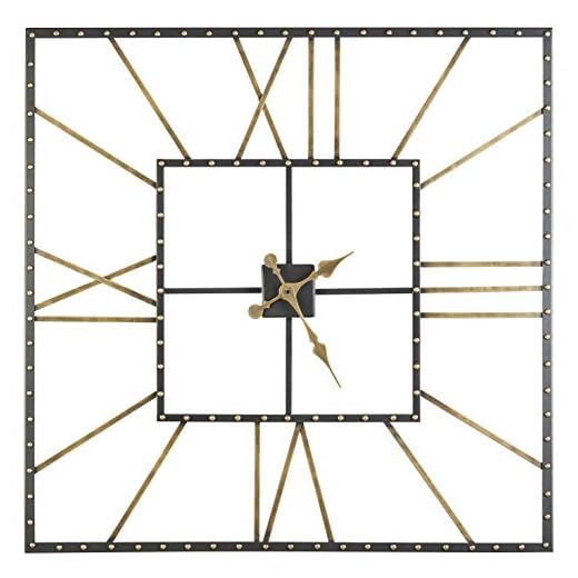Benjara BM209367 40 x 40 x 1.5 in. Square Open Frame Metal Wall Clock with Roman Numerals, Black & Gold