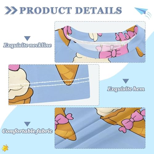 ALAZA Kids Rash Guard Girls Toddler Swim Shirts Short Sleeve Ice Cream Blue Bowtie UPF 50+ 3T3