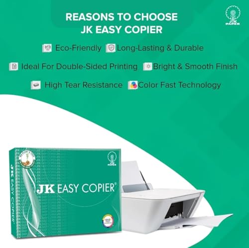 Image of J K Easy white Copier Paper - A4, 70 GSM, 500 Sheets /Ream, pack 5 Reams