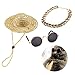 Beavorty 6pcs Pet Fashion Accessories Retro Straw Hat Dog Gold Necklace Sunglasses for Parties Photos Special Occasions Unique Animal Ornaments for Dogs Cats
