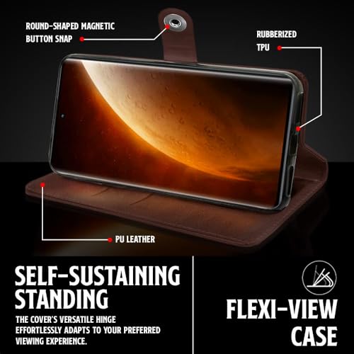 Image of WOW IMAGINE Shock Proof Flip Cover Back Case for Realme Narzo 60 PRO | 11 PRO | 11 PRO Plus 5G (Magnetic Button Flip Case | Wallet Pockets & Stand | Leather Finish | Coffee)