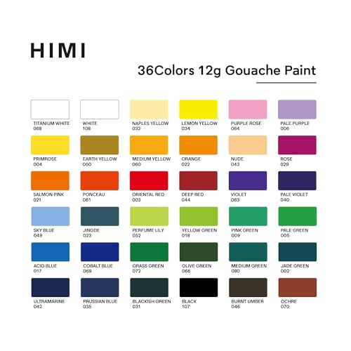 Image of HIMI Gouache Paint Set, 36 Colours x 12 ml, Twin Jelly Cup Design, Art Supplies for Professionals, Paint for Canvas and Paper, Perfect for Artists, Students