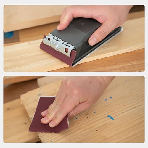 KENDO Schleifpapier Set 84-teilig, 93x230mm inkl. 1 x Handschleifklotz & 3 x Schleifschwämme. Körnungen jeweils 10x P40/60/80/120/180/240/320/400. Ideal für Holz, Metall, Trockenbau für Handschleifer