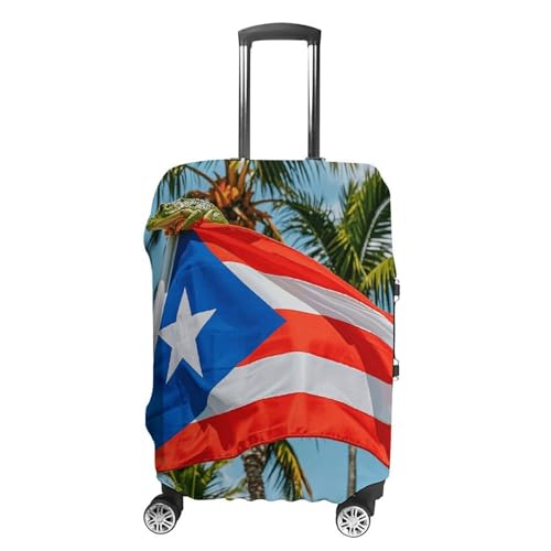 Puerto Rico Flags Frog Palm Trees Suitcase Covers Luggage Protector - Travel Elastic Baggage Case Protective, Washable Anti-scratch Large Suit Case Cover for Suitcases Fits 19-32 Inch Luggages XL