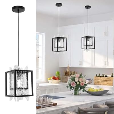 Popity home Black Crystal Pendant Light Kitchen Island, Modern Pendant Light, Luxury Water Ripple Like Chandelier Lights Fixture, Ice Crystal Like, Modern Elegant Adjustable Hanging Light