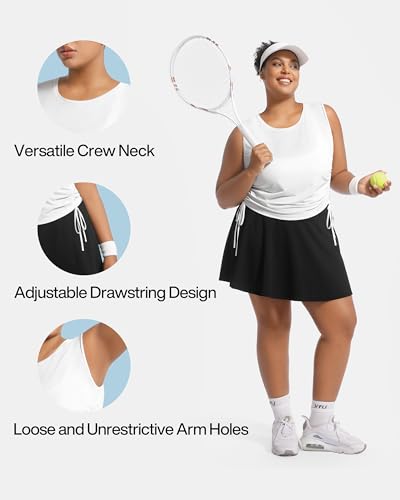Image of Plus Size Tank Tops for Women Drawstring Sleeveless Quick Drying Tennis Shirts Loose Fit Running Golf Pickleball Outfits