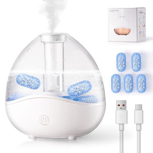 GQIRIL Cool Mist Humidifiers for Bedroom - 1.5L Small Quiet Ultrasonic Air Humidifier with 5 Filters Colorful Night Light for Baby Kids Plant Office Nursery Work Home Living Room Office Indoor (White)