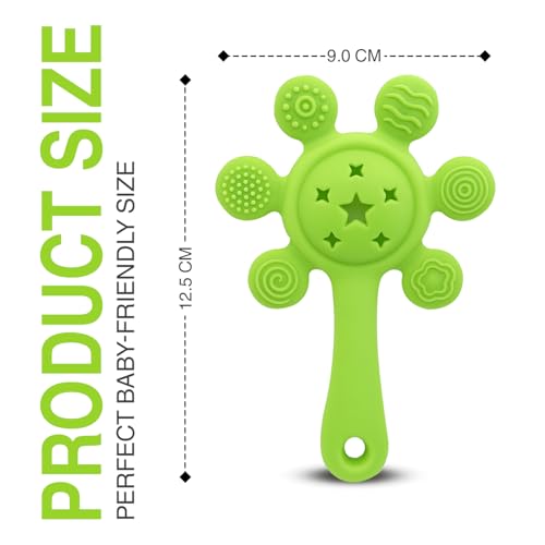 Image of Silicone Baby Teether & Rattle Toy - Soft & Safe for Infants, BPA-Free, Multi-Texture Design for Teething Relief & Early Development (Green)