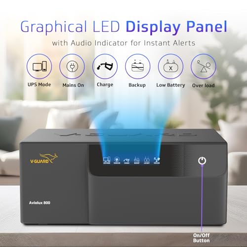 Image of V-Guard Aviolux 800 Square Wave 775VA Inverter for Home, Office and Shop | Easy Installation | Reliable Power Backup | 3-Year Warranty