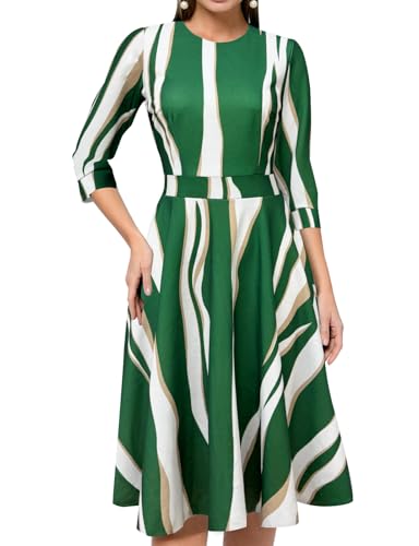 Image of Simple Flavor Women's Floral Vintage Dress Elegant Midi Evening Dress 3 /4 Sleeves