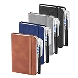 UPUPGO 4 Stück Notizbuch A7, Notizbuch Klein mit 4 Stiften, Notizblock A7 Blanko mit Gummizug 11,1 × 7,5 cm, 100 Blatt Dickes Papier, Taschen Notizbücher aus PU Leder für Schule, Arbeit und Meetings