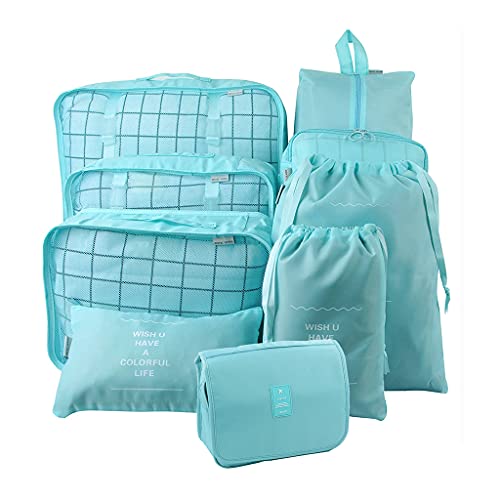 YCZHD Cubos de Embalaje de 9 Piezas, Cubos de Viaje Conjunto de Organizador de Maletas Plegables Organizador de Equipaje Ligero Accesorios de Viaje duraderos(Color:Azul A)