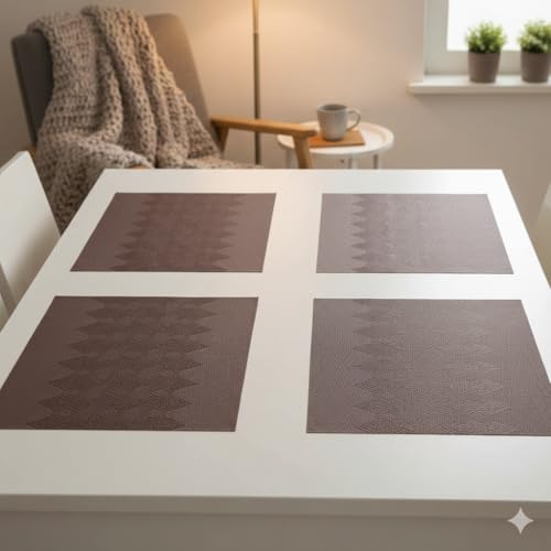 Image of YELONA Placemats Set of 4, Heat-Resistant Woven Vinyl Table Mats, Non-Slip & Washable Dining Tablemats for Kitchen & Dinner Decor, Umber Brown (45cm x 30cm)