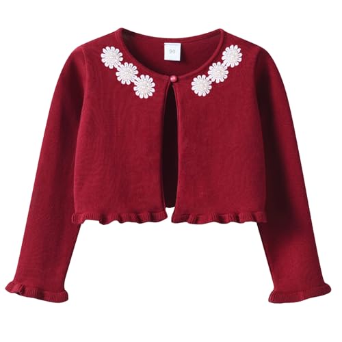 Kids Girls Bolero Shrug 100% Cotton Knitted Cardigan Girls Long Sleeve Jacket Dress Cover Up for Spring Summer