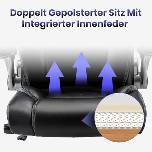 COLAMY Bürostuhl Ergonomisch, Chefsessel mit Hoher Rückenlehne, Ergonomischer 360° Drehstuhl für Büro, Schreibtischstuhl Lederstuhl mit Verstellbarer Neigungsverschluss, Schwarz