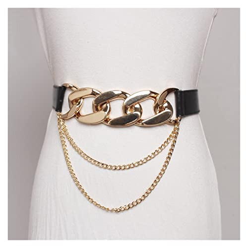 Skinny Belts, Fashion Elastic Belts PU Thick Chain Waist Strap Dress Coat Lady Decorative Waistband3