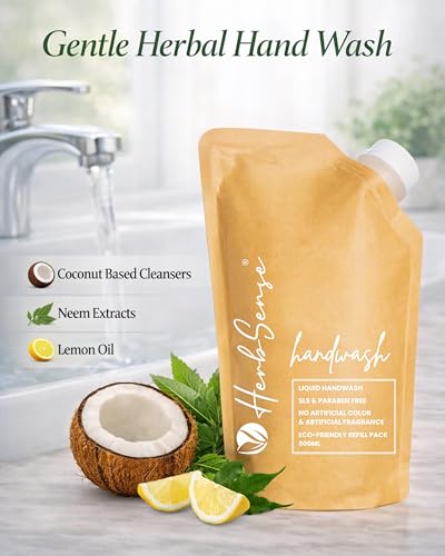 Image of Herbsense Liquid Handwash Refill Pack, No Artificial Fragrance & Color,Sulphate Free,Zero Chemical Handwash (500ml x 2, Pack of 2) (1000ml)