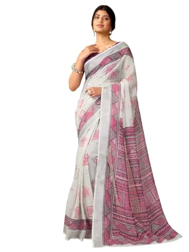 Image of SIRIL Women's Linen Digital Printed Saree With Unstitched Blouse Piece