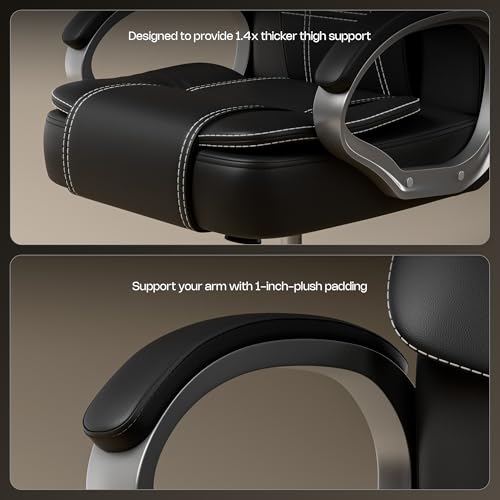 Image of Green Soul Vienna | Leatherette Office Chair | Ergonomic Executive Boss Chair with Spacious Cushioned Seat | Heavy Duty Metal Base | High Back | 3 Years Warranty (Black)
