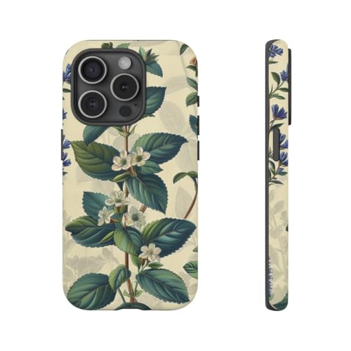 Coque iPhone 15 Pro motif herbes botaniques vintage rigide mate