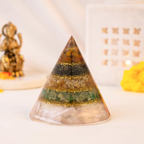 Image of Astrotalk Conical Dhan YOG Resin Pyramid with Selenite Base | Home Decor Items for Wealth, Money & Business Growth | Vastu Items for Home & Mandir | Decorative Items for Living Room