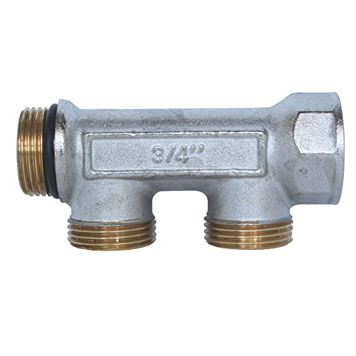 SOMATHERM 4020-02-20 Collecteur sanitaire, en Laiton nickelé, Femelle 20/27, Auto-étanche et aligné, 2 dérivations, en Male 3/4 Ek, Gris