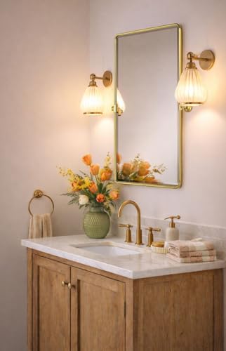 Image of Farmhouse Pivot Rectangle Bathroom Mirror Brushed Gold Metal Framed Tilting Beveled Vanity Mirrors for Wall, Overall 27.91x 30 inches (Mirrror 24 x 30 inches)