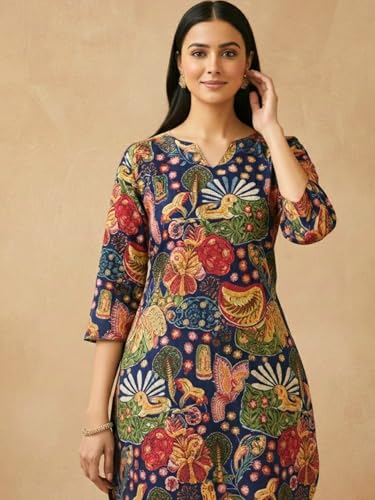 Image of Bee M Pee Designer Trendy Floral Printed Poly Rayon Cotton Kurta Coord Sets for Women | Stylish Casual Kurti Tunic Cord Set with Pant for Woman for Office