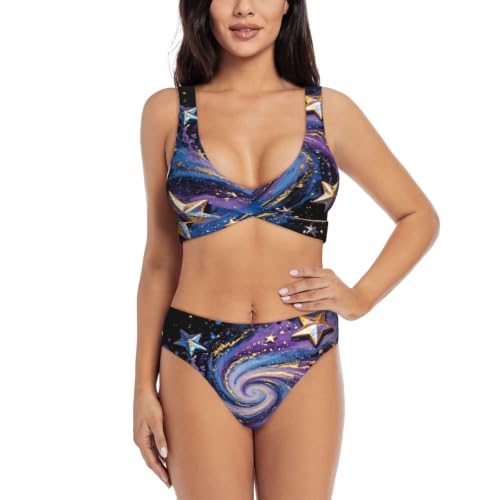 Maillot de bain deux pièces avec coussinets amovibles et triangle réglable pour femme