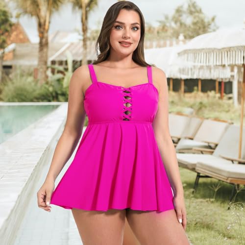 Women's Plus Size Tankini Swimsuit Two Piece Tummy Control Bathing Suits Flowy Swim Dress with Shorts2