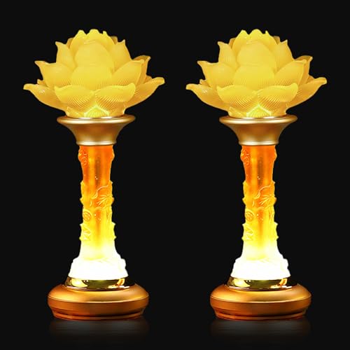 Image of Lotus Lamp 7 Color LED Petal Buddhist Buddha Lamp Light (10in) | Colorful Styling;Alloy Glass;Multi-scene Gift;Fine Craft