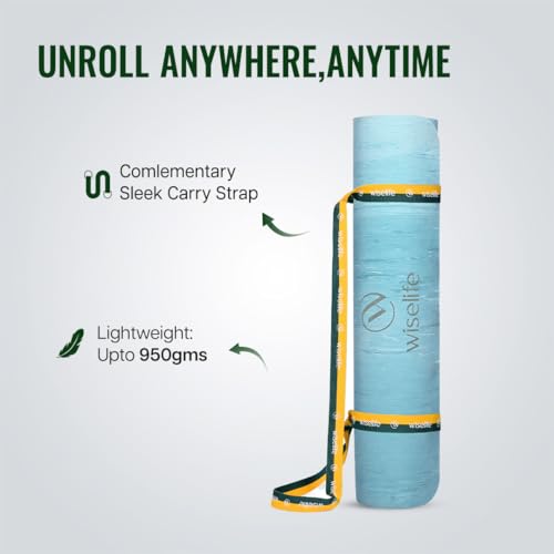 Image of Wiselife Travel Yoga Mat Portable Anti-Slip Sweat-Resistant Natural Rubber Yoga Mat with Carry Strap Eco-Friendly Lightweight for Home Gym Travel for Men & Women Blue 2mm